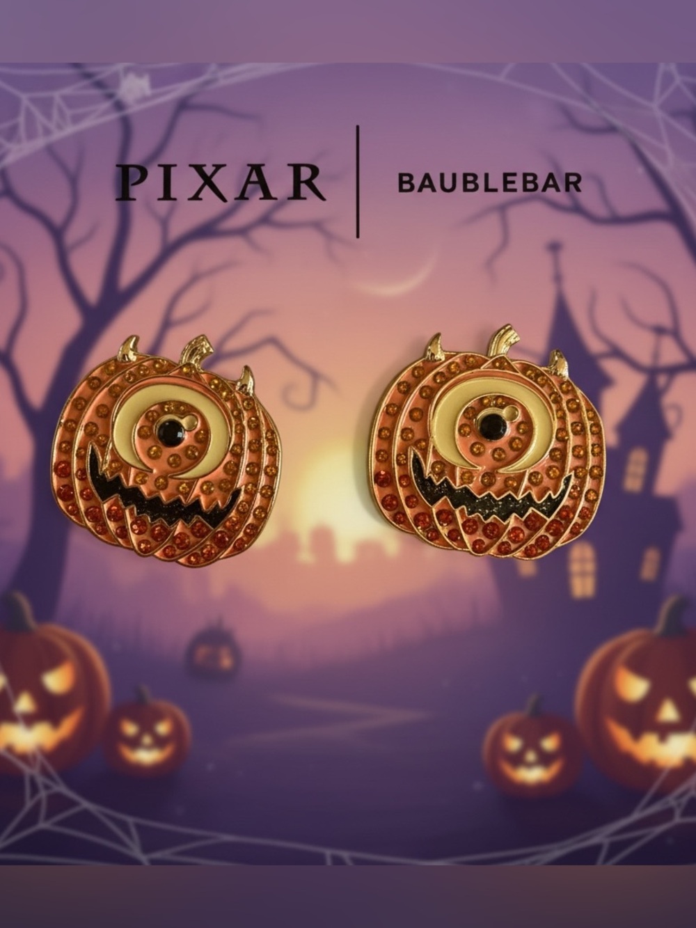 BaubleBar Orange Pumpkin Face Mike Wazowski Stud Earrings